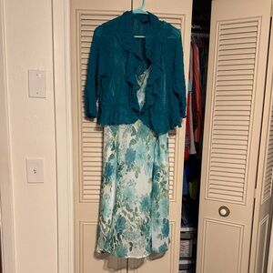 Connected Apparel Teal and White Floral Skirt Set